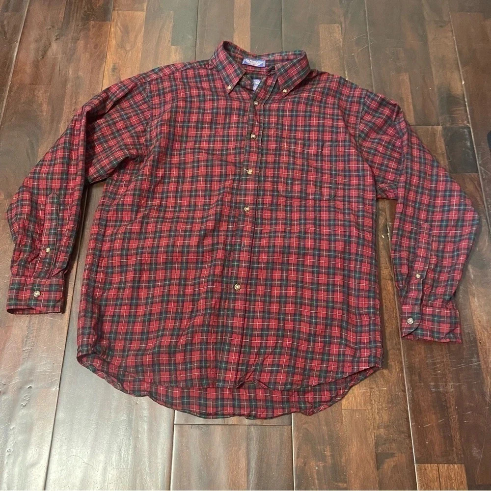 Pendleton 100% Pure Virgin Wool Long Sleeve Button Down Men’s Large Red Green